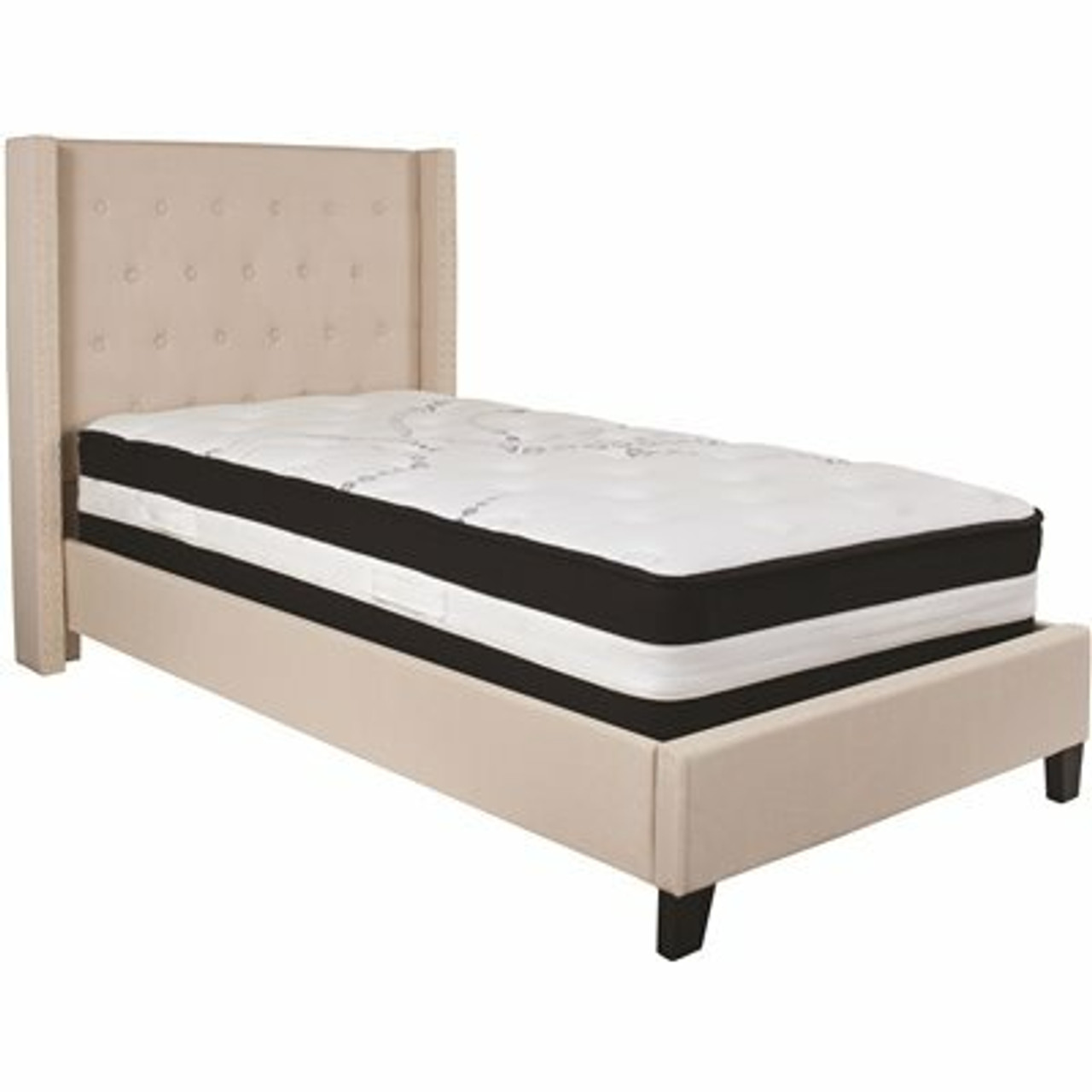 Carnegy Avenue Beige Twin Platform Bed And Mattress Set - 309891085