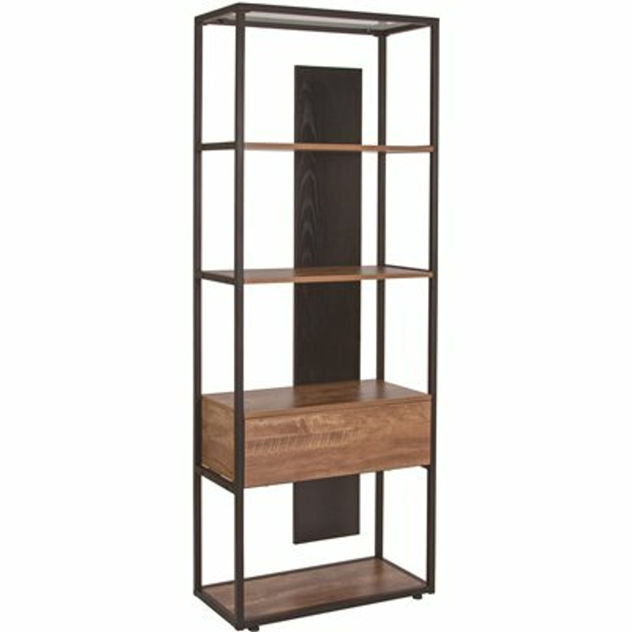 Carnegy Avenue 65.75 In. Brown/Black Metal 4-Shelf Standard Bookcase With Open Back