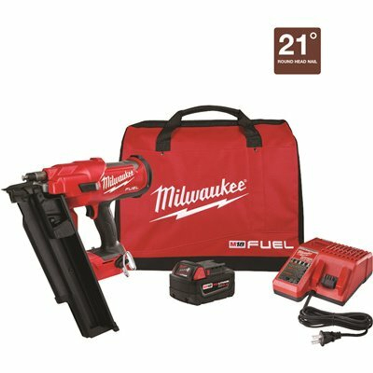 M18 Fuel 3-1/2 In. 18-Volt 21 Deg. Lithium-Ion Brushless Cordless Framing Nailer Kit With 5.0 Ah Battery, Charger, Bag