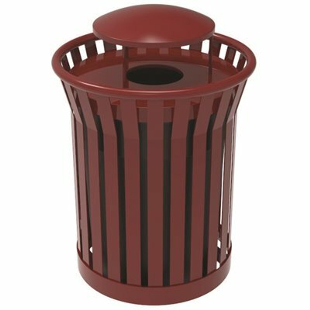 Plaza 36 Gal. Burgundy Steel Strap Trash Receptacle With Rain Bonnet