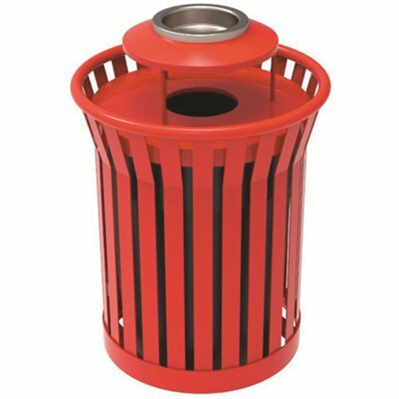 Plaza 36 Gal. Red Steel Strap Trash Receptacle With Ash Urn