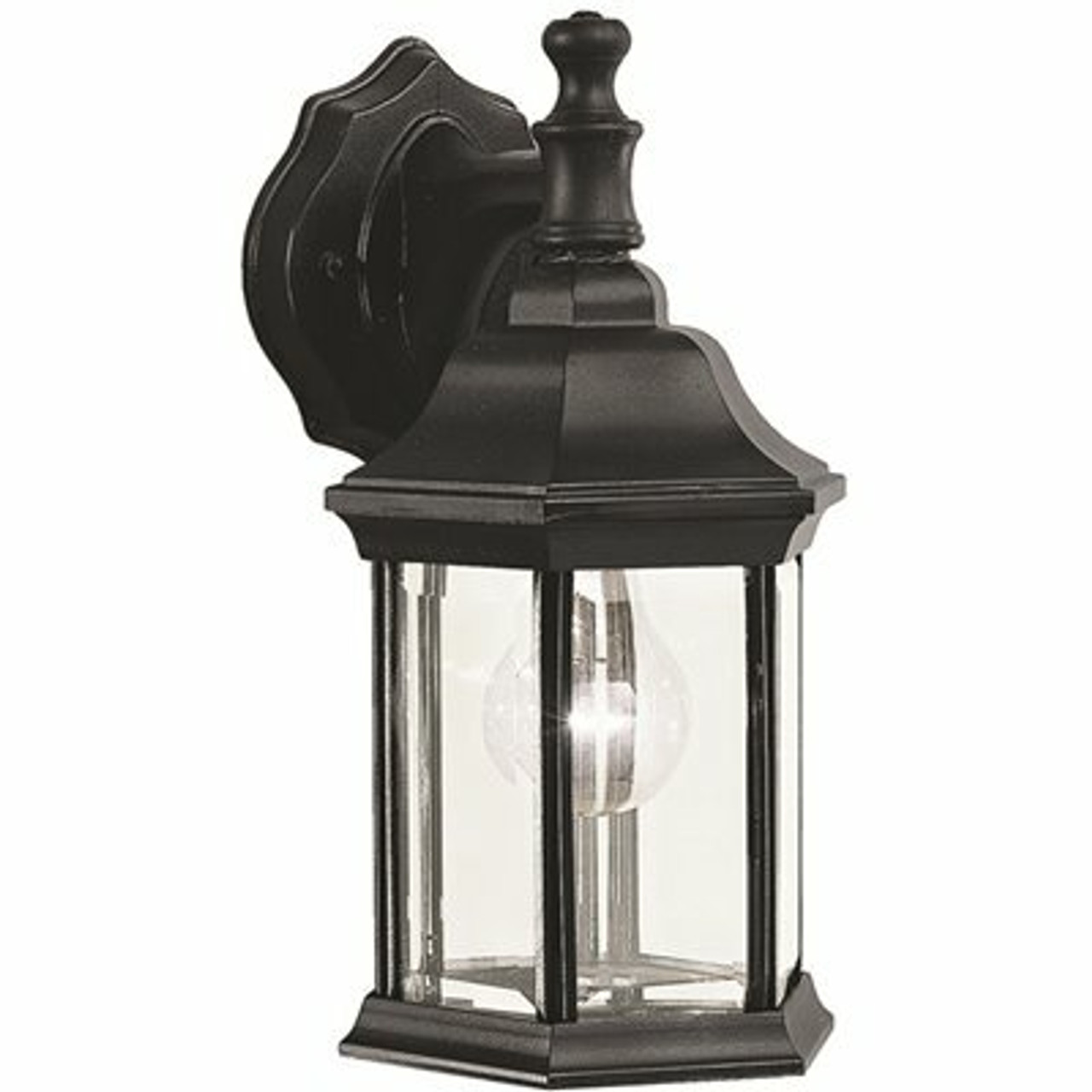 1-Light Small Textured Black Outdoor Wall Lantern Sconce With Clear Beveled Glass Panels