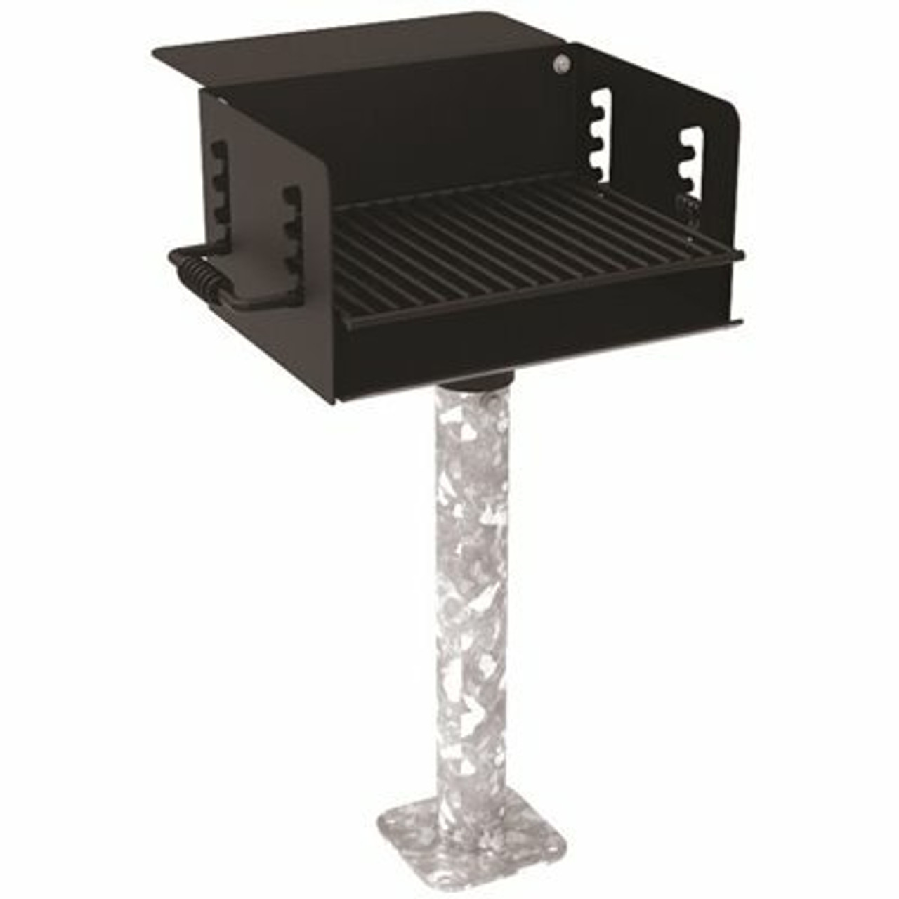 300 Sq. In. Rotating Commercial Pedestal Grill With Utility Shelf With Surface Mount Post In Black