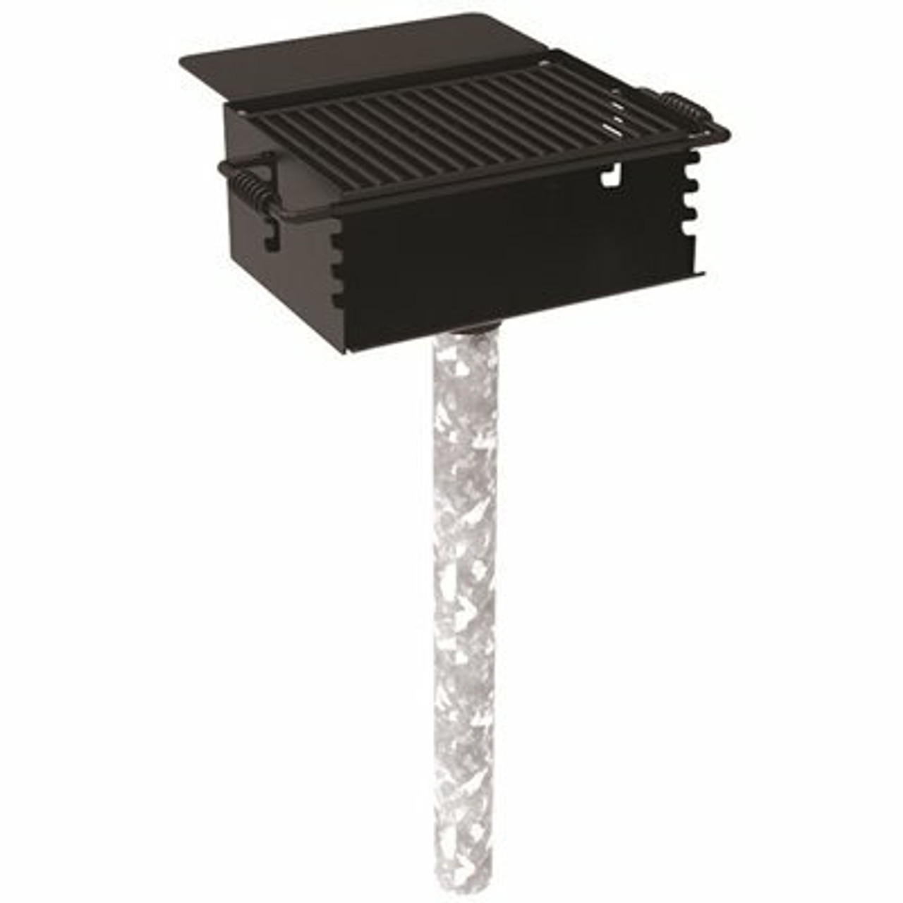 280 Sq. In. Rotating Flip-Back Commercial Pedestal Grill With Utility Shelf With In-Ground Mount Post In Black