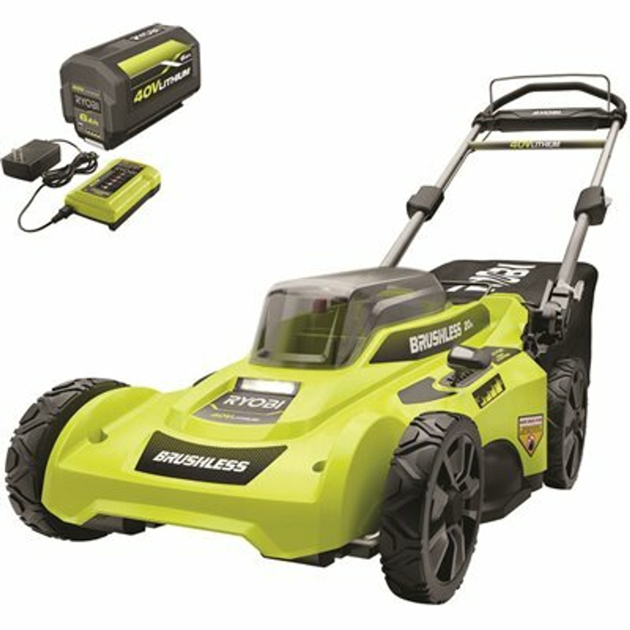 Ryobi 40V Brushless 20 In. Cordless Battery Walk Behind Push Lawn Mower With 6.0 Ah Battery And Charger