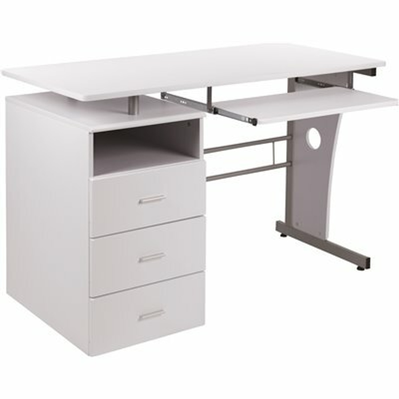 Carnegy Avenue 47.25 In. White Rectangular 3 -Drawer Computer Desk With Keyboard Tray