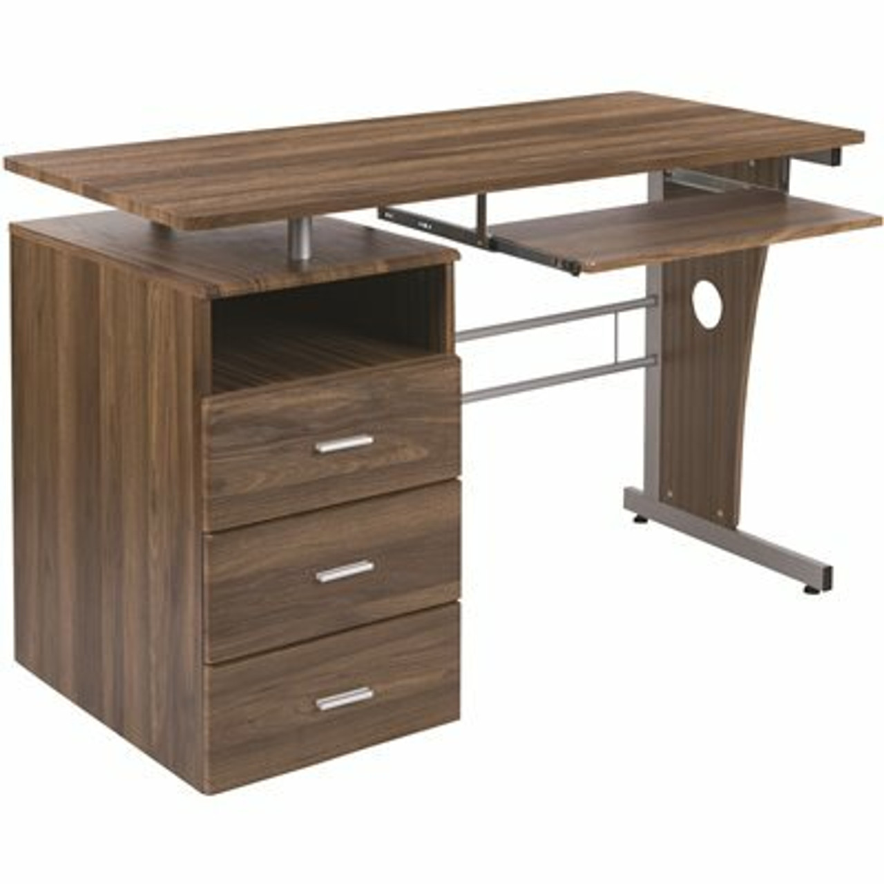 Carnegy Avenue 47.25 In. Rustic Walnut Rectangular 3 -Drawer Computer Desk With Keyboard Tray