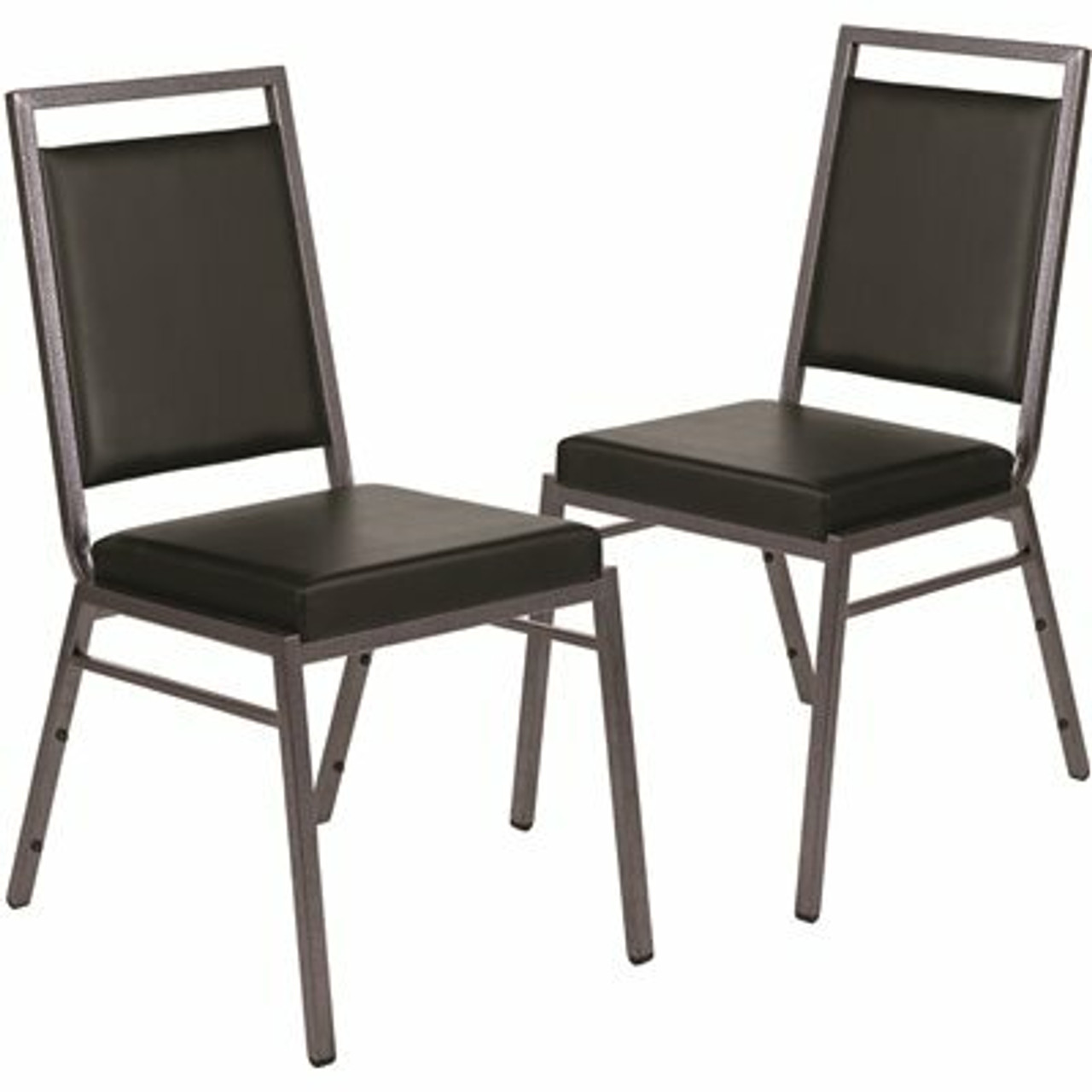 Carnegy Avenue Black Vinyl/Silver Vein Frame Banquet Stack Chair (Set Of 2)