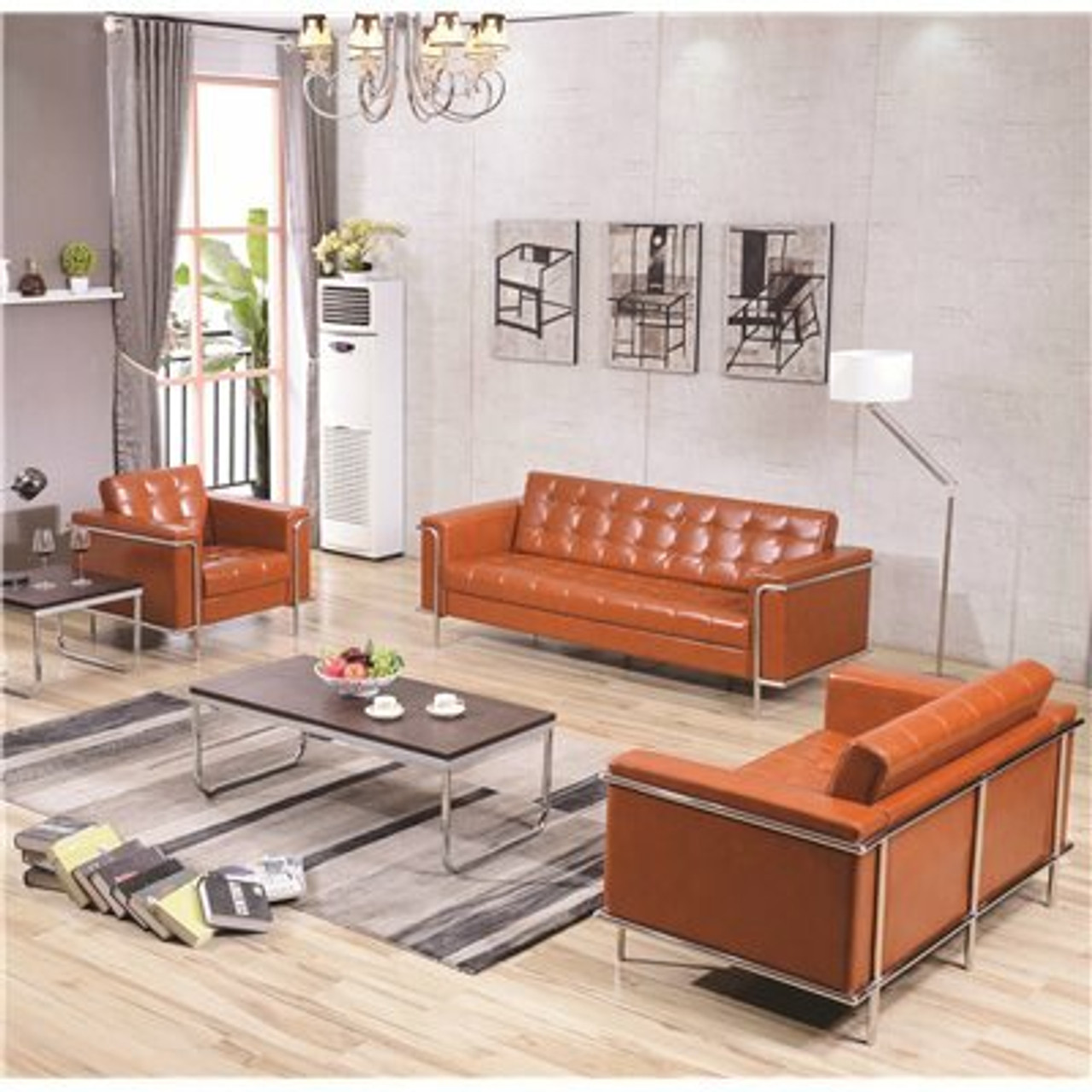 Flash Furniture 3-Piece Cognac Colored Living Room Set