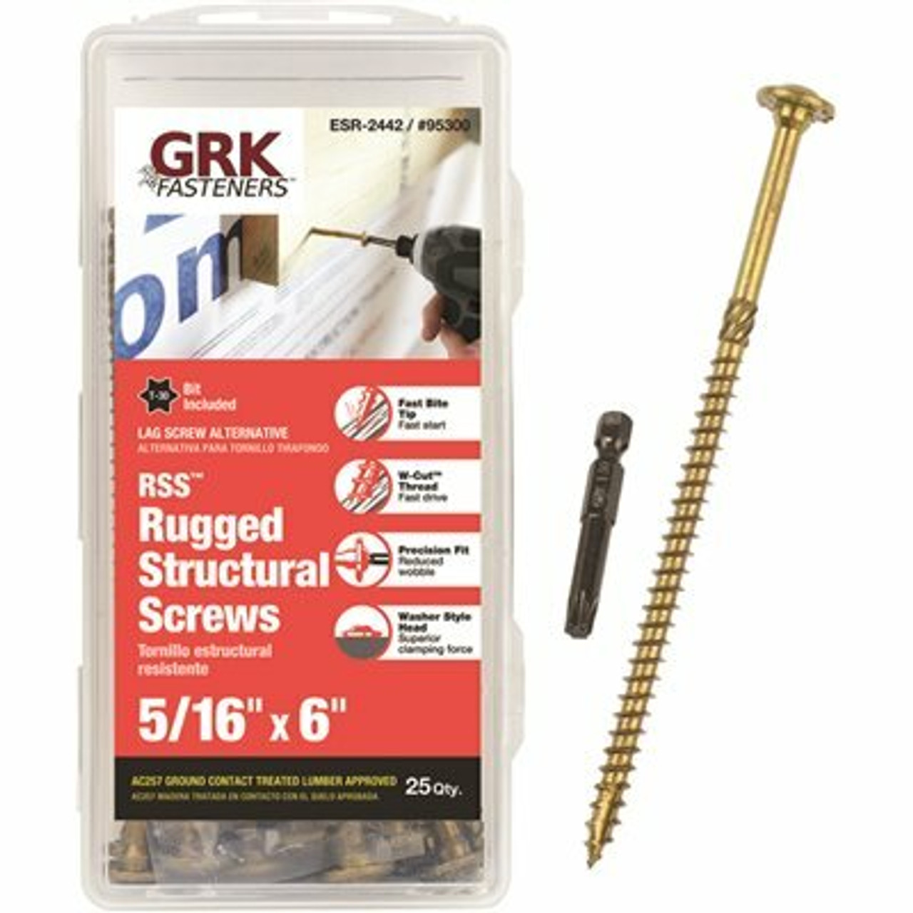 Grk 5/16 In. X 6 In. Star Drive Low Profile Washer Head Wood Screw (25-Pack)