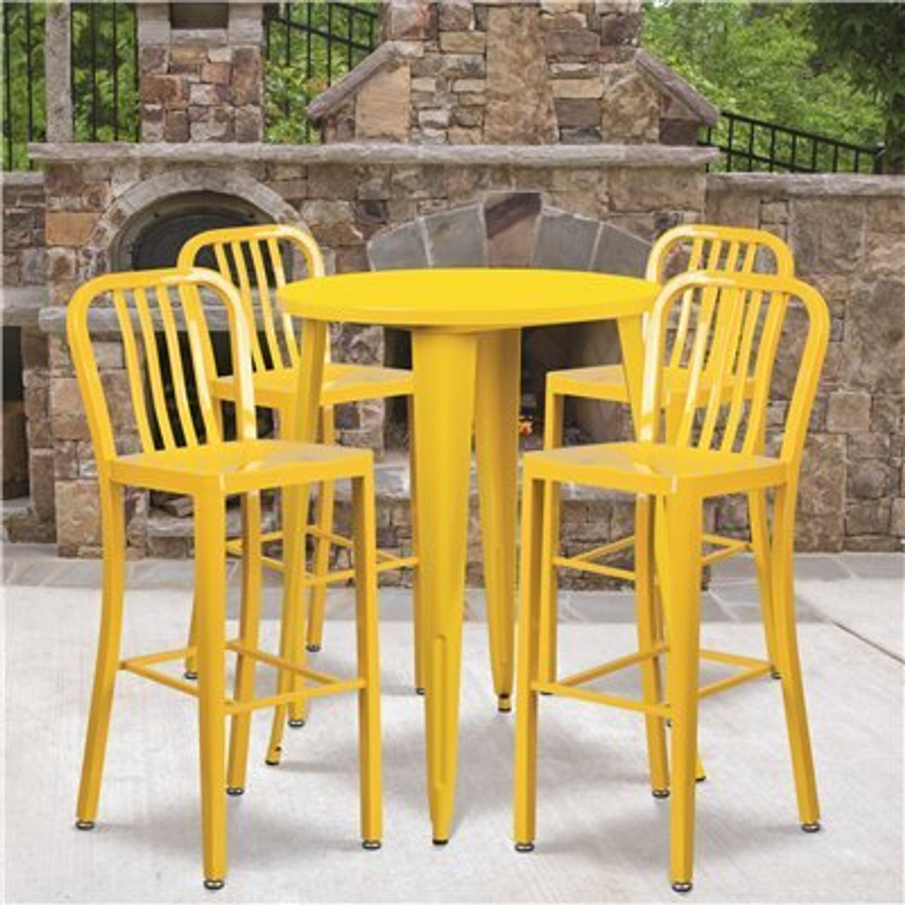 Carnegy Avenue Yellow 5-Piece Metal Round Outdoor Bistro Set - 312170258