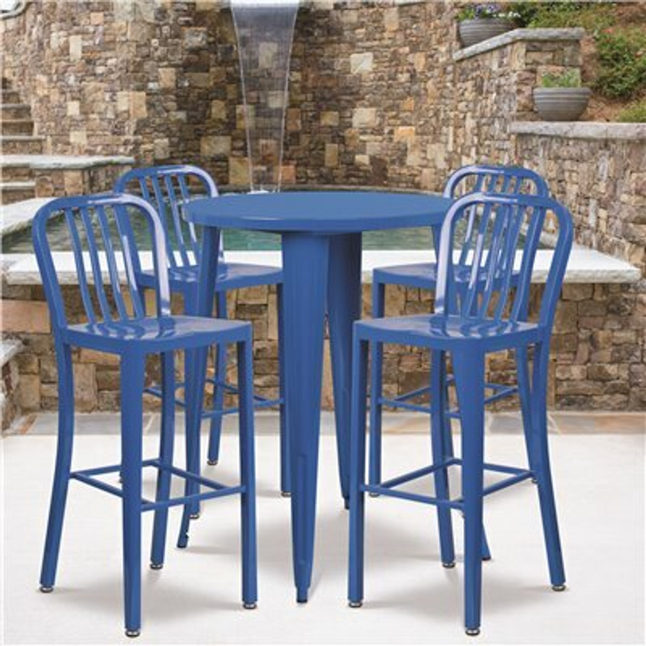 Carnegy Avenue Blue 5-Piece Metal Round Outdoor Bistro Set - 312170259