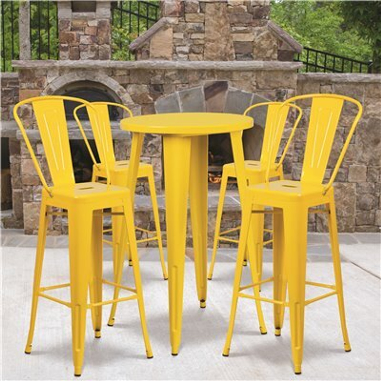 Carnegy Avenue Yellow 5-Piece Metal Round Outdoor Bistro Set - 312170322