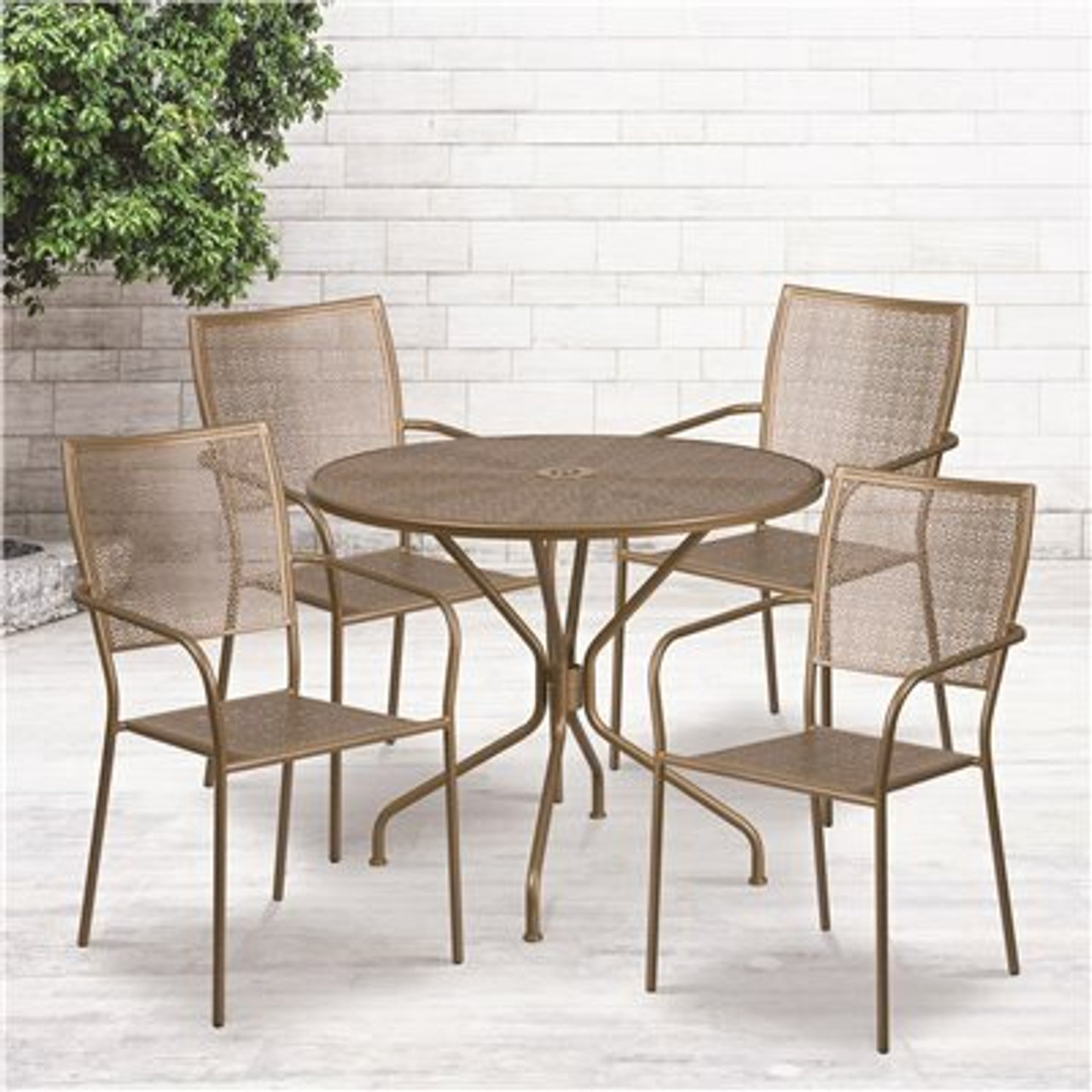 Carnegy Avenue Gold 5-Piece Metal Round Outdoor Bistro Set 312170479