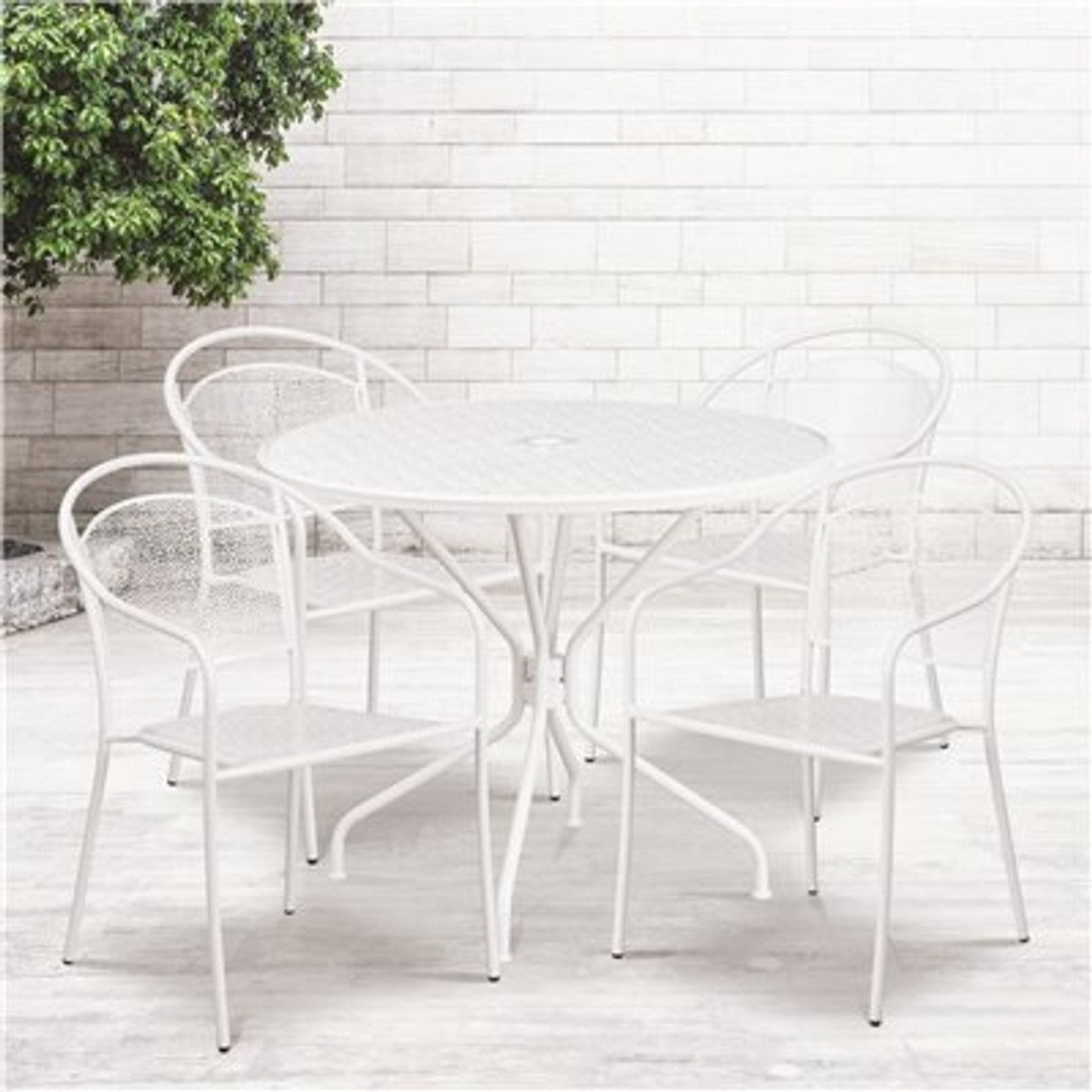 Carnegy Avenue White 5-Piece Metal Round Outdoor Bistro Set 312170495
