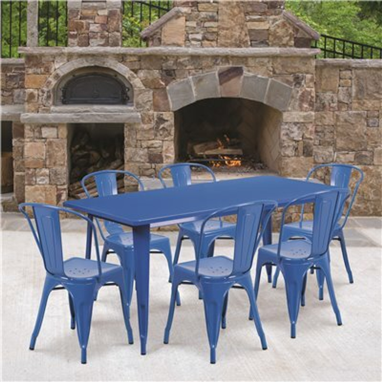 Carnegy Avenue Blue 7-Piece Metal Rectangle Outdoor Bistro Set 312183075