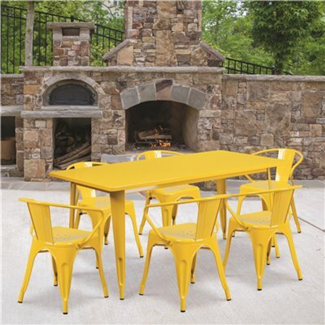 Carnegy Avenue Yellow 7-Piece Metal Rectangle Outdoor Bistro Set - 312183090