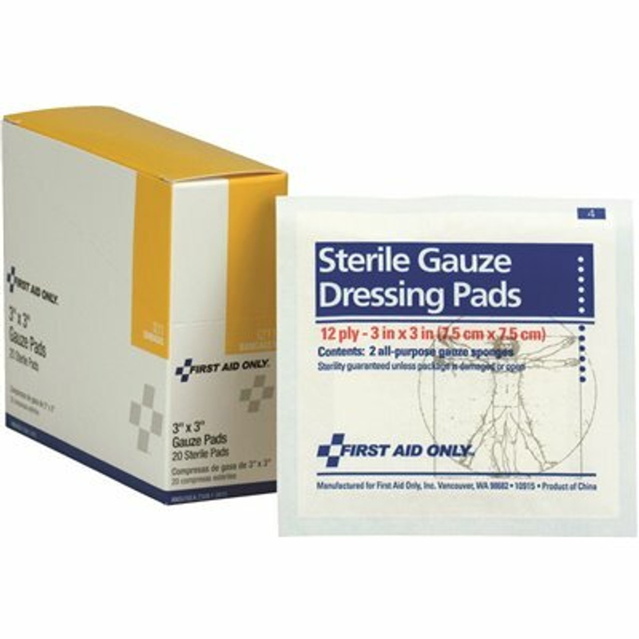 First Aid Only 3 In. X 3 In. Sterile Gauze Pads (20 Per Box)