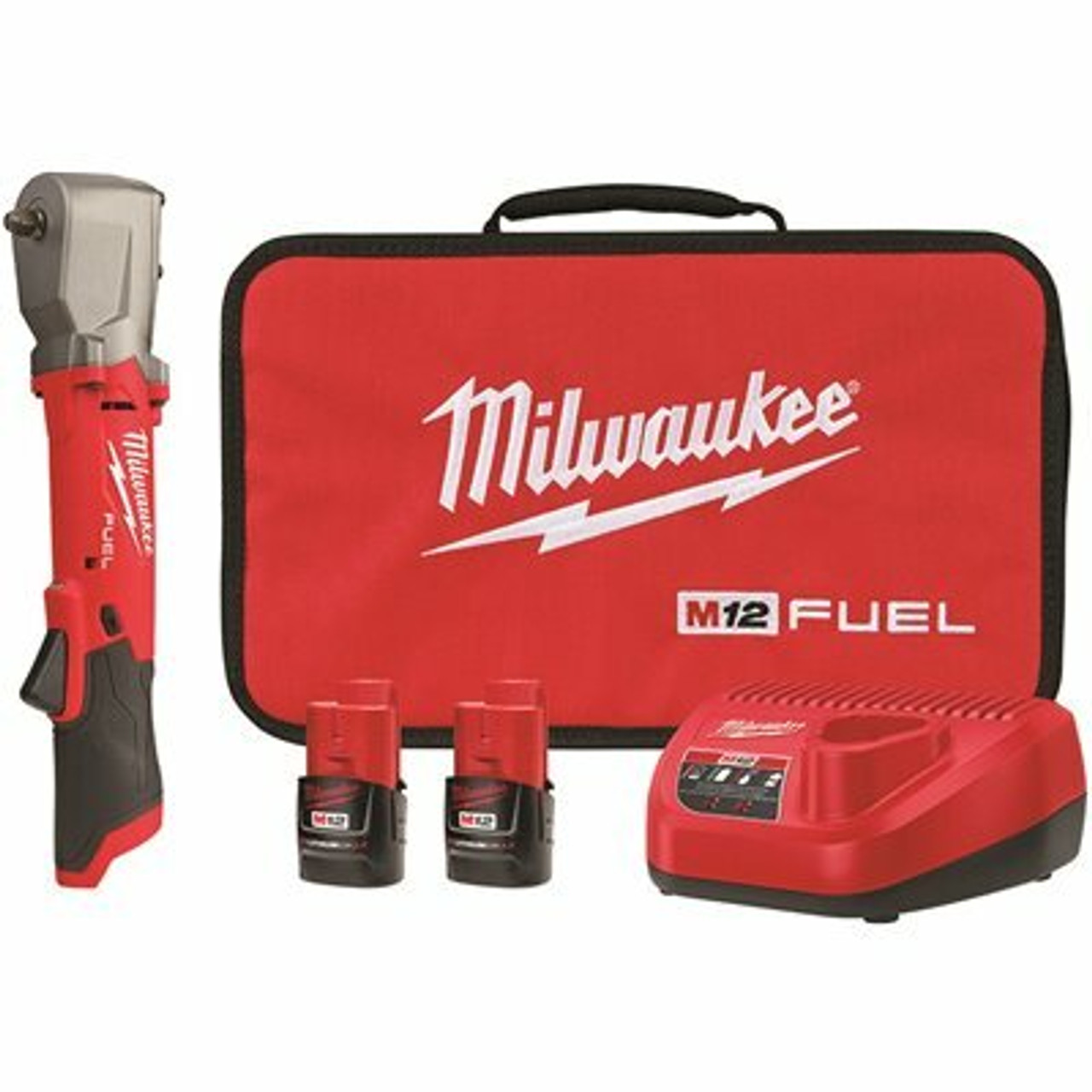 Milwaukee M12 Fuel 12-Volt Lithium-Ion Brushless Cordless 3/8 In. Right Angle Impact Wrench Kit With Two 2.0 Ah Batteries