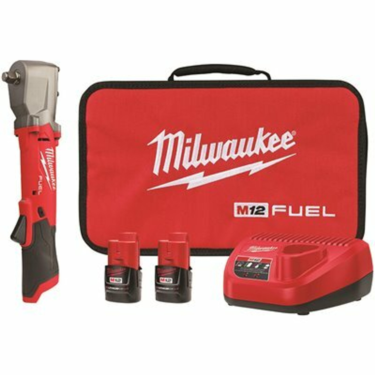 Milwaukee M12 Fuel 12-Volt Lithium-Ion Brushless Cordless 1/2 In. Right Angle Impact Wrench Kit With Two 2.0 Ah Batteries
