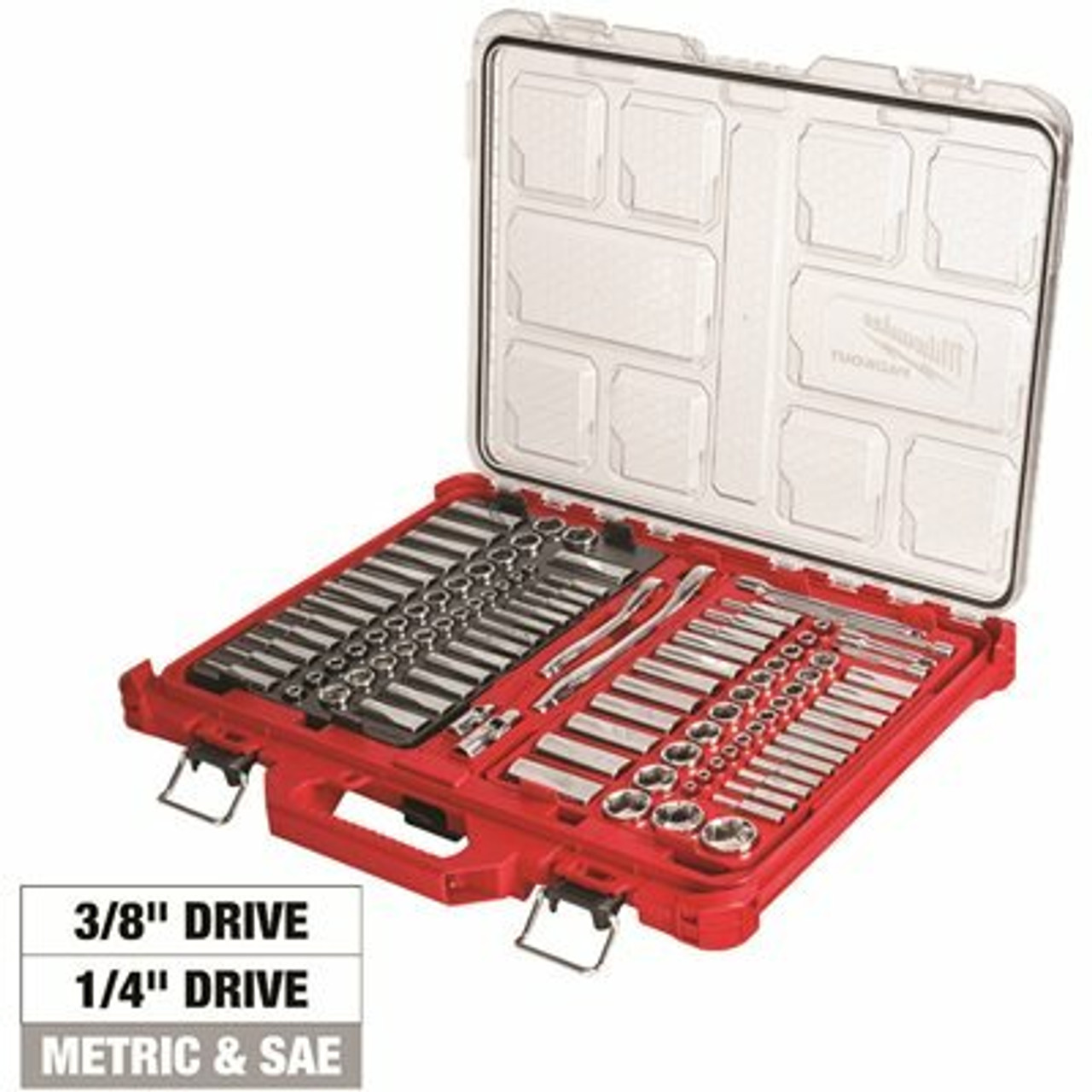 Milwaukee 3/8 In. And 1/4 In. Drive Sae/Metric Ratchet And Socket Mechanics Tool Set With Packout Case (106-Piece)