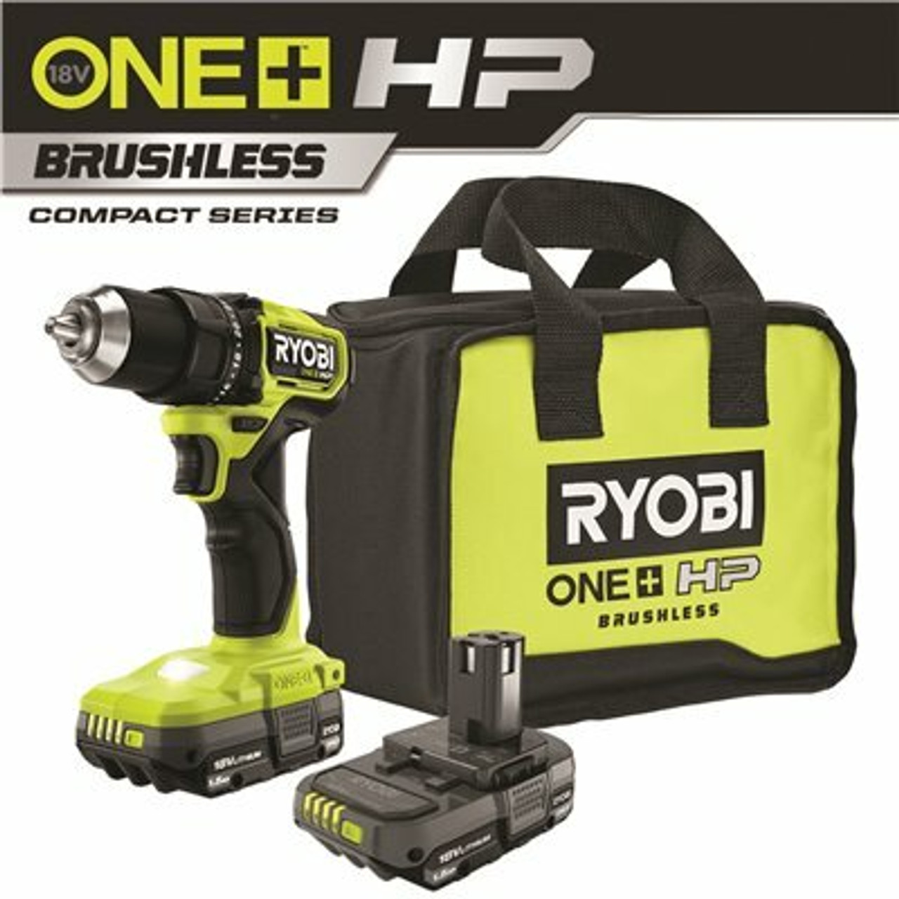 Ryobi One+ Hp 18V Brushless Cordless Compact 1/2 In. Drill/Driver Kit With (2) 1.5 Ah Batteries, Charger And Bag