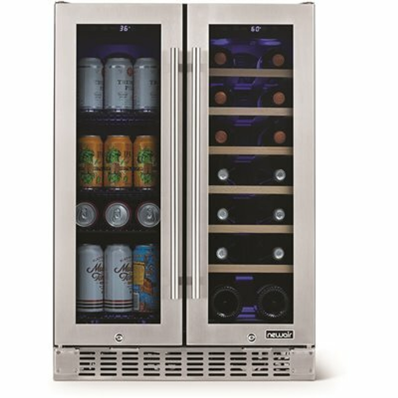 24 In. 18 Bottle And 58 Can Premium Built-In Dual Zone French Door Wine And Beverage Fridge With Splitshelf