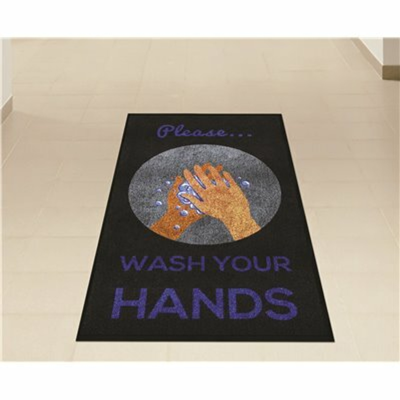 M+A Matting 3 Ft. X 5 Ft. Please Wash Your Hands Floor Mat Vertical Hygiene Reminder Or Message Mat For Restroom Or Corridor