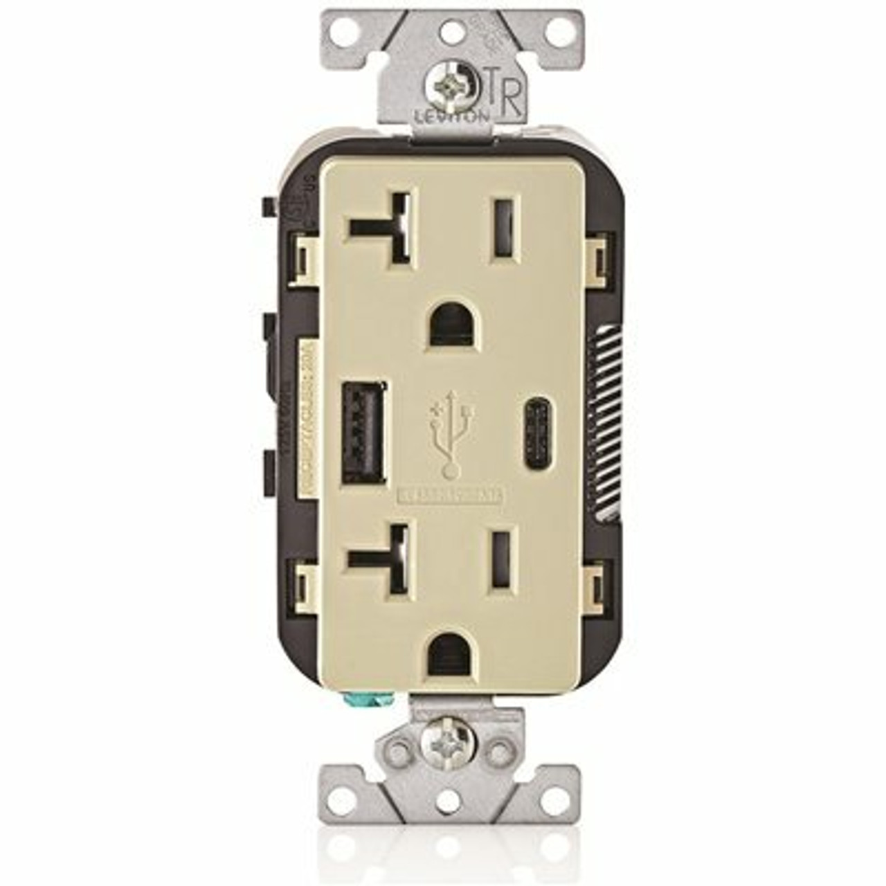 Leviton 20 Amp Tamper Resistant Duplex Outlet With Type A And Type-C Usb Chargers, Ivory