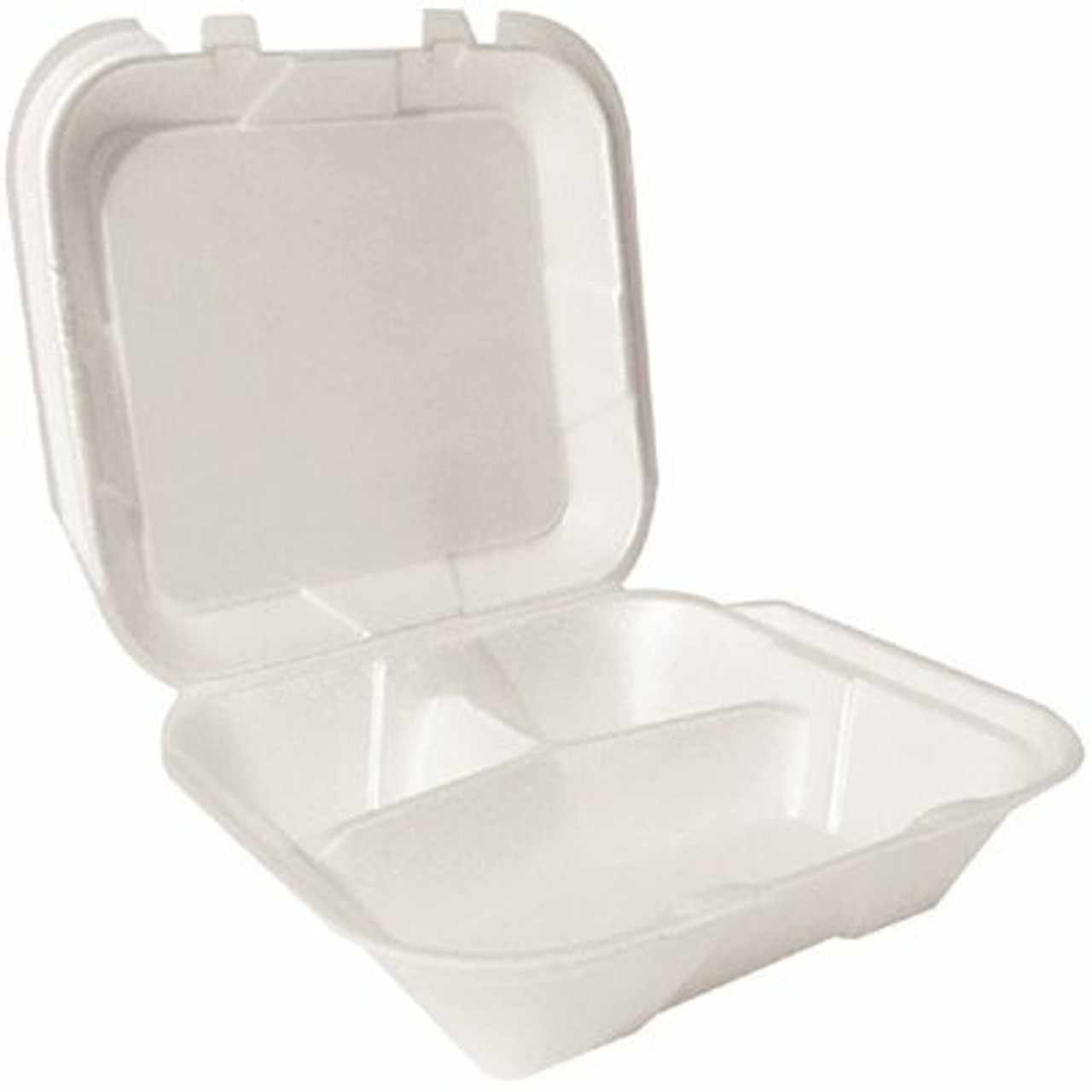 Plastifar 9 In. X 9 In. X 3 In. 3-Compartment Hinged Foam Container, White (200 Per Case)