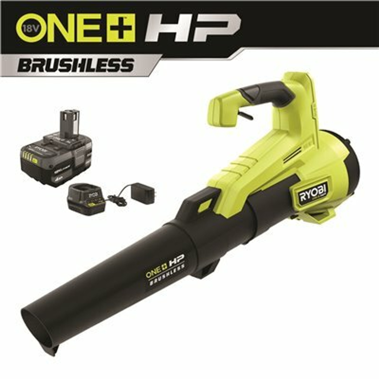 Ryobi One+ Hp 18V Brushless 110 Mph 350 Cfm Cordless Variable-Speed Jet Fan Leaf Blower W/ 4.0 Ah Battery And Charger