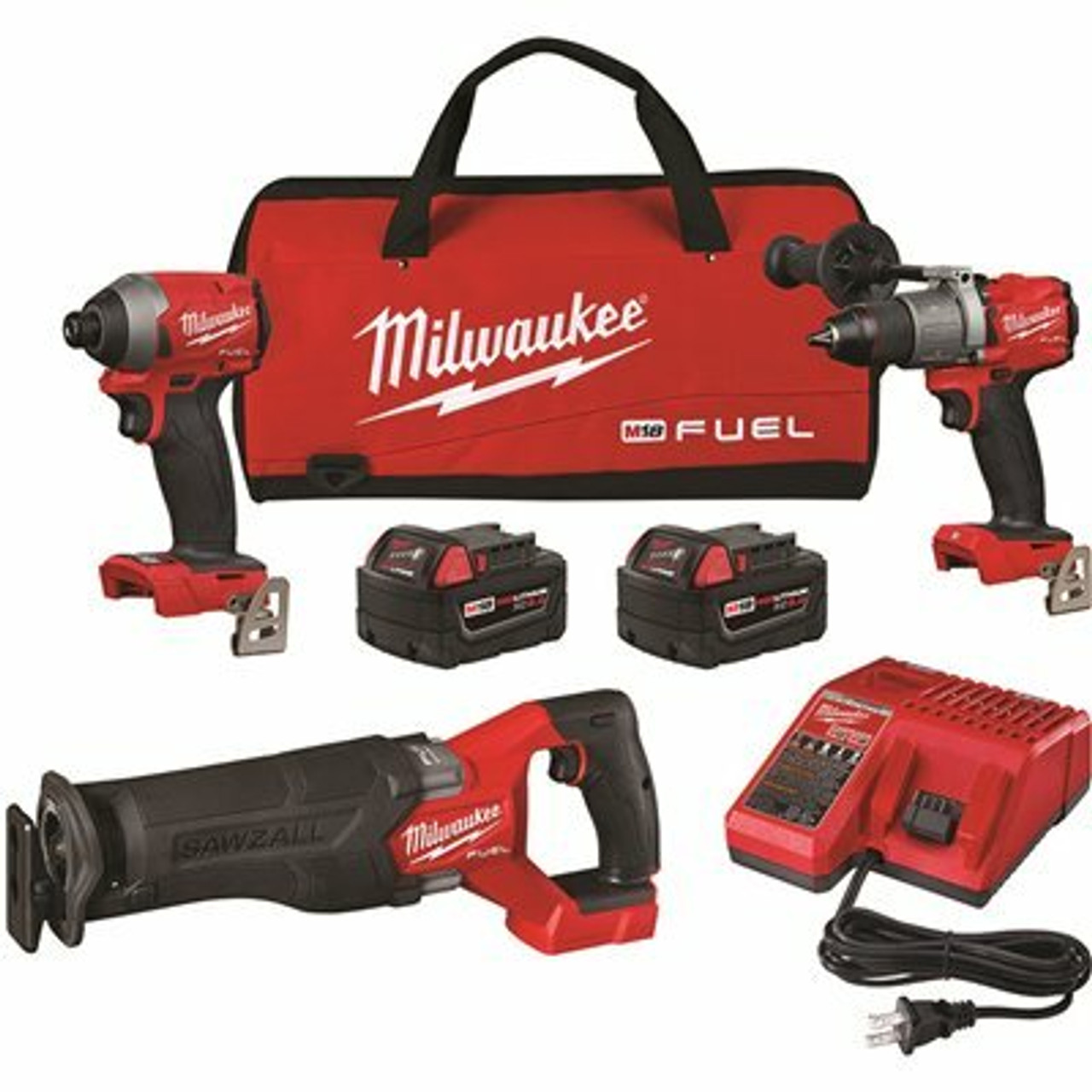 Milwaukee M18 Fuel 18-Volt Lithium-Ion Brushless Cordless Combo Kit With Two 5 Ah Batteries, Charger And Tool Bag (3-Tool)
