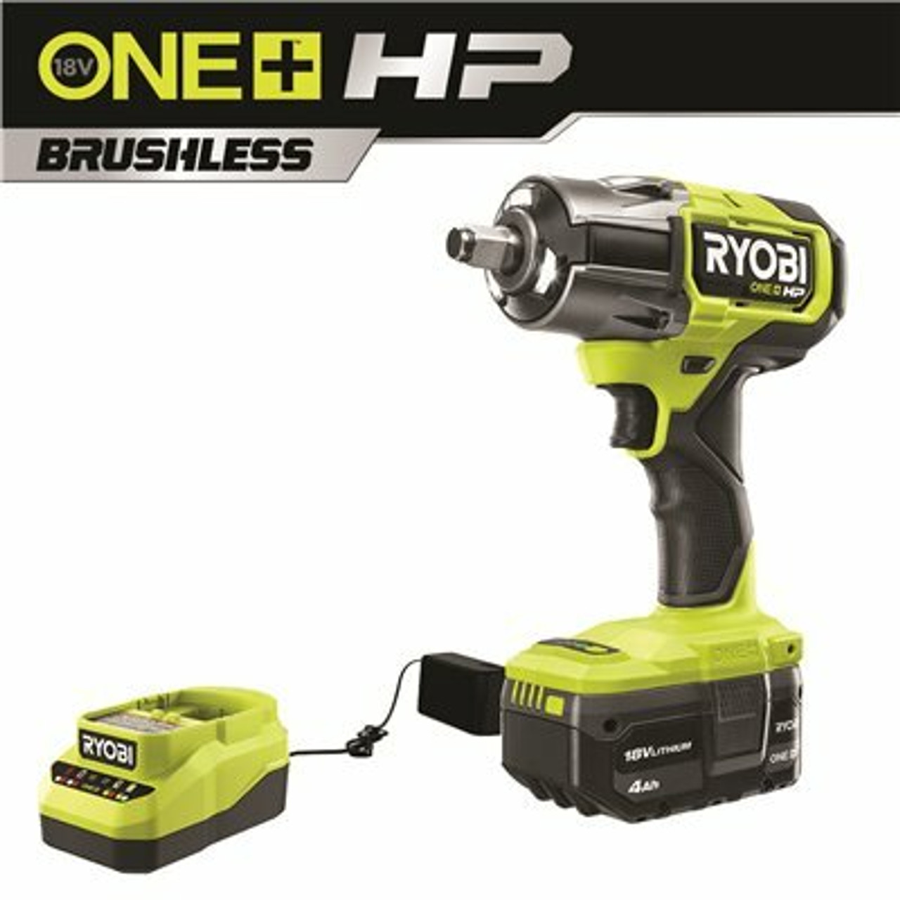 Ryobi One+ Hp 18V Brushless Cordless 4-Mode 1/2 In. Impact Wrench Kit With (1) 4.0 Ah Battery And Charger