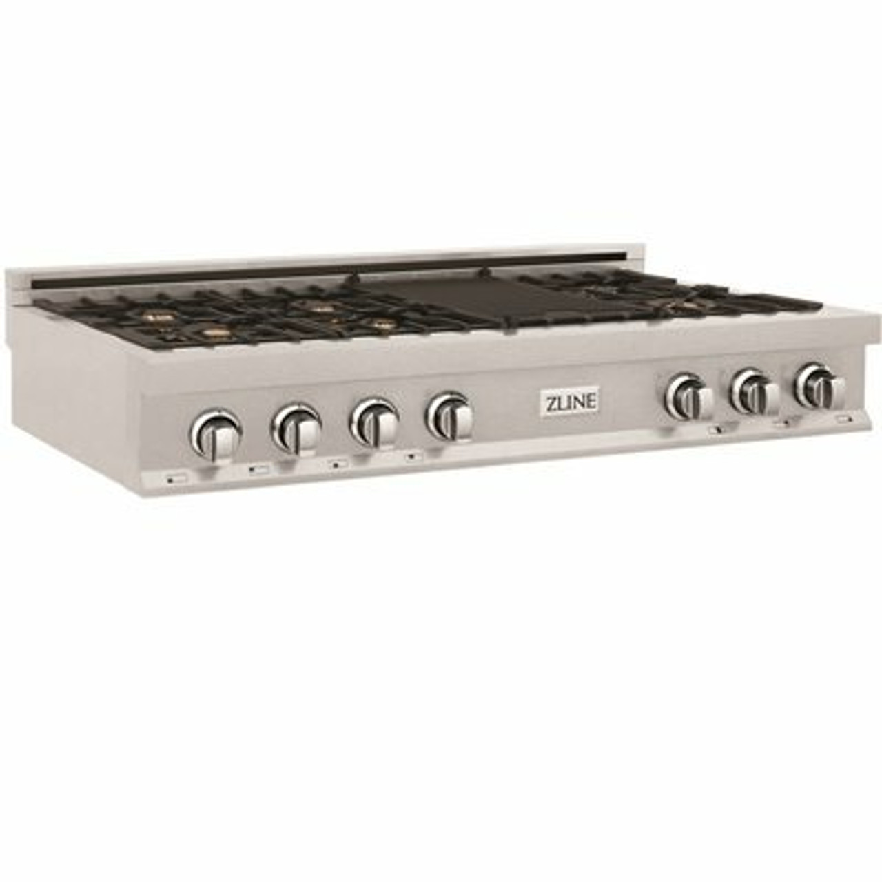 Zline Kitchen And Bath Zline 48 In. Porcelain Gas Stovetop In Durasnow Stainless Steel With 7 Gas Brass Burners And Griddle