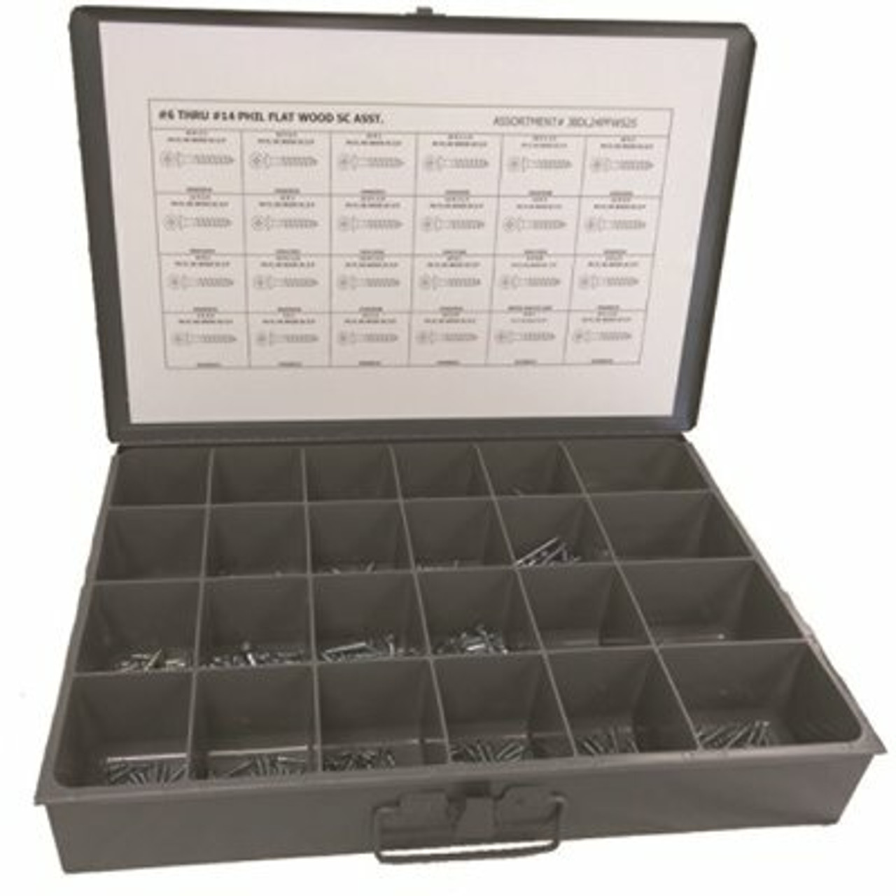 Zinc Plated Phillips Flat Head Wood Screw Assortment In Metal Tray (600-Pieces)