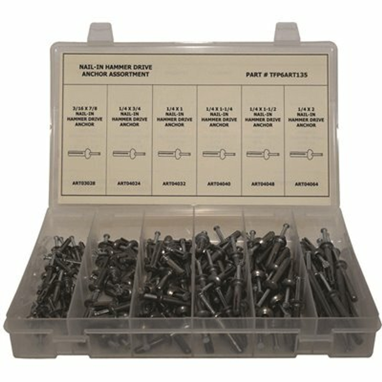 Nail-In Hammer Drive Anchor Assortment In Plastic Tray (135 Pcs)