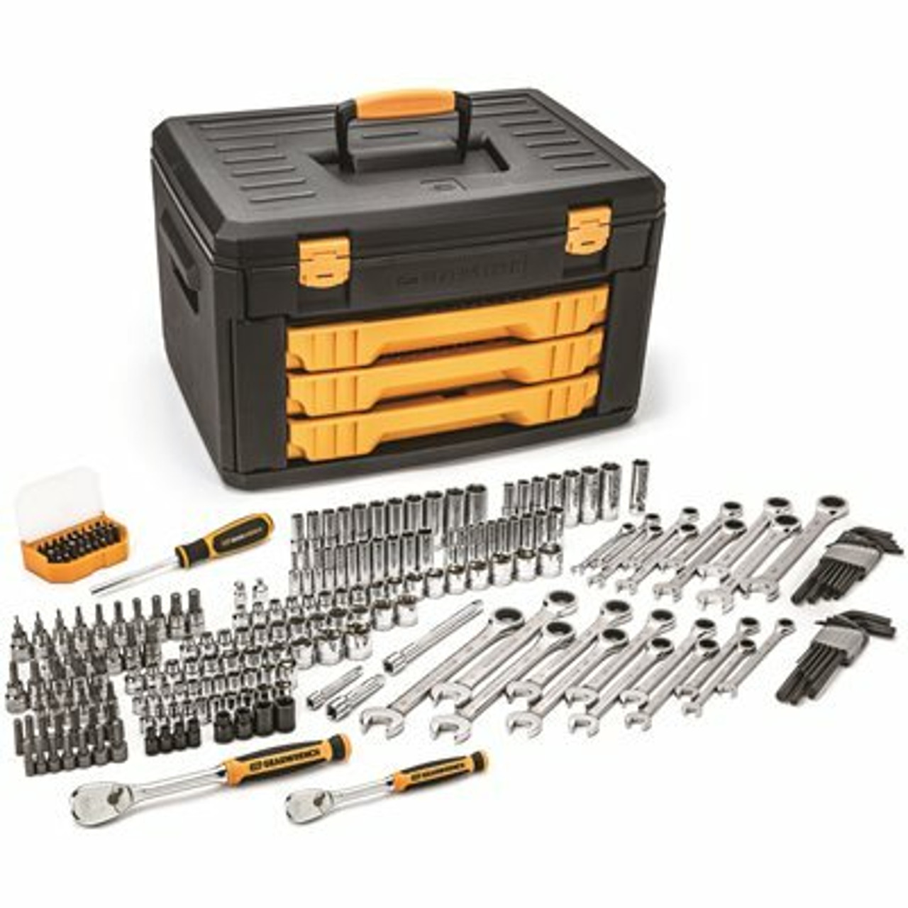 1/4 In. And 3/8 In. Drive 90-Tooth Standard And Deep Sae/Metric Mechanics Tool Set In 3-Drawer Storage Box (232-Piece)