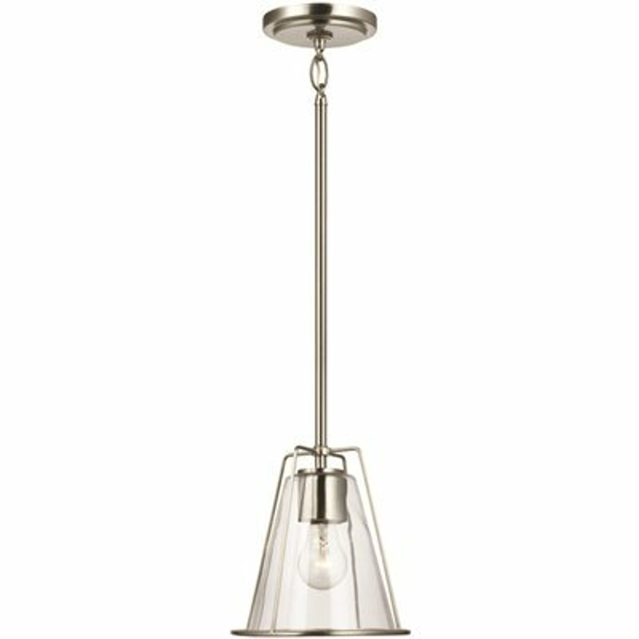 Sea Gull Lighting Framework 1-Light Brushed Nickel Pendant With Clear Glass Shade