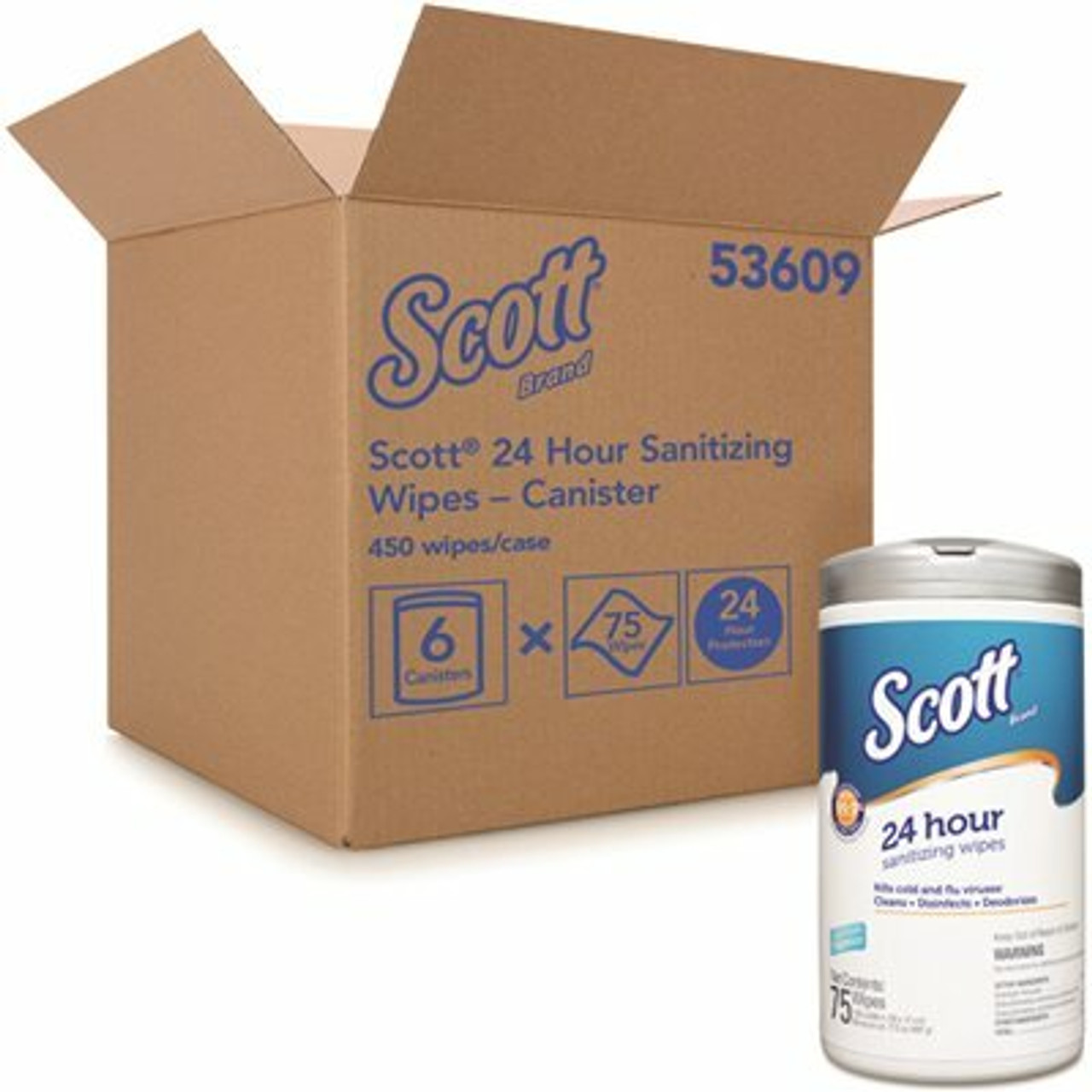 Scott 24-Hour Sanitizing Disinfecting Wipes White (6 Canisters/Case, 75 Per Canister)