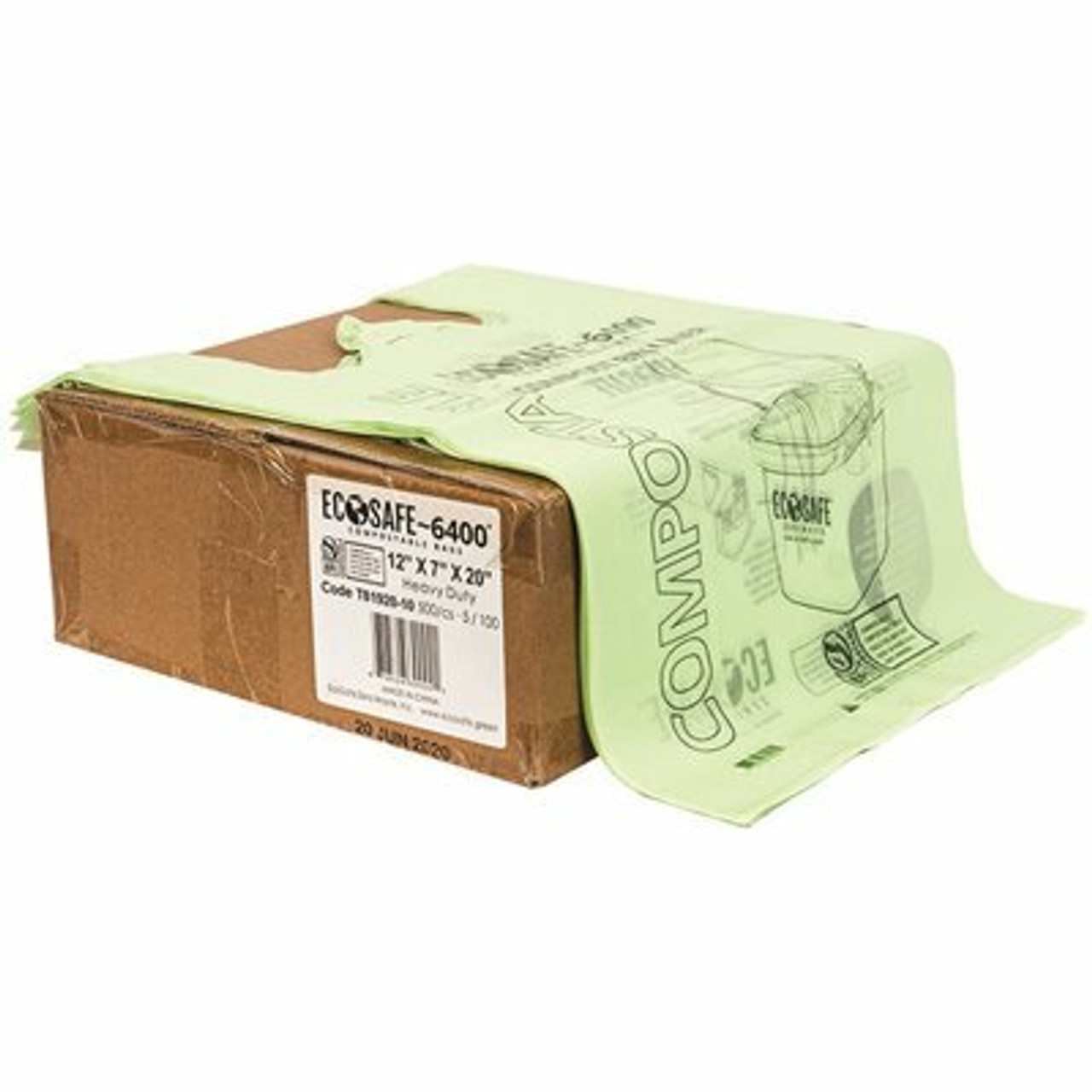 Ecosafe 6400 Compostable Checkout Bag 1.0 Mil 12"X7"X20" (500 Per Case)