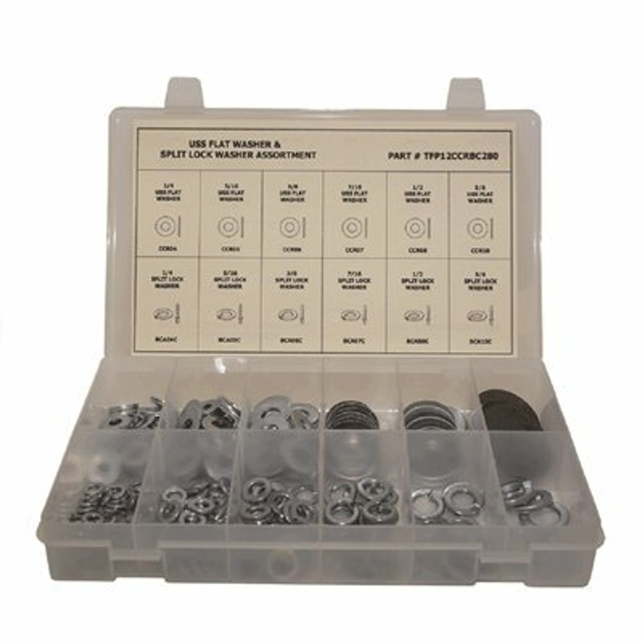 Grade 2 Uss Zinc Plated Assortment Flat Washer And Split Lock Washer In Plastic Carrying Case (280-Pieces)