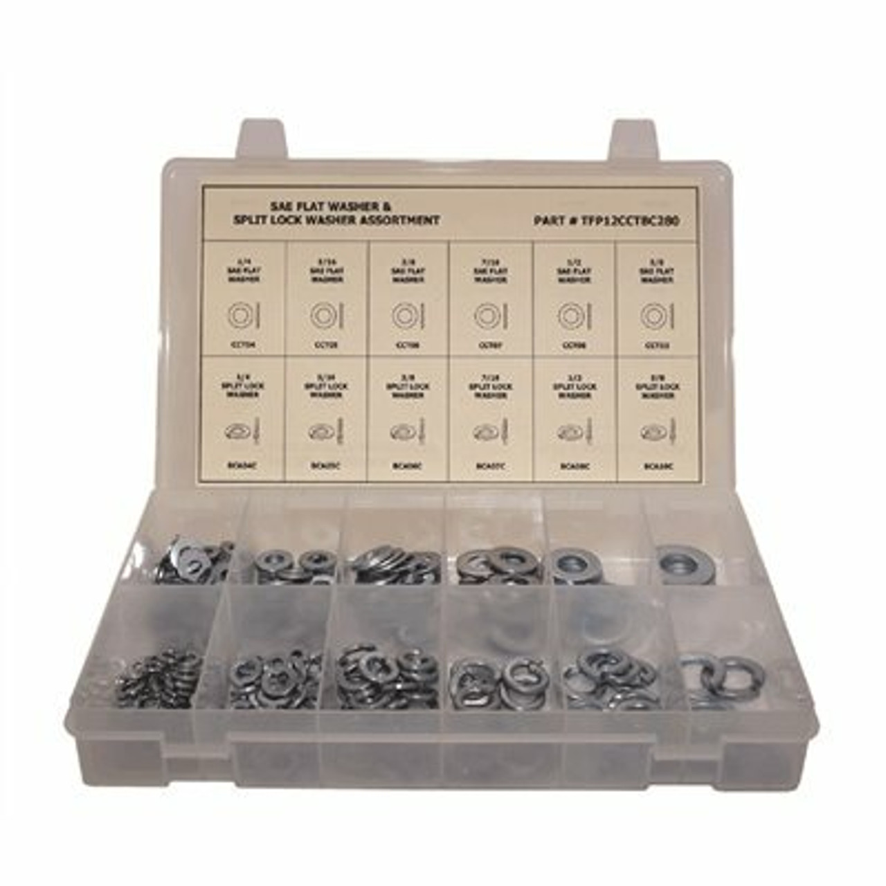 Grade 2 Sae Zinc Plated Flat Washer And Split Lock Washer Assortment In Plastic Carrying Case (280-Pieces)