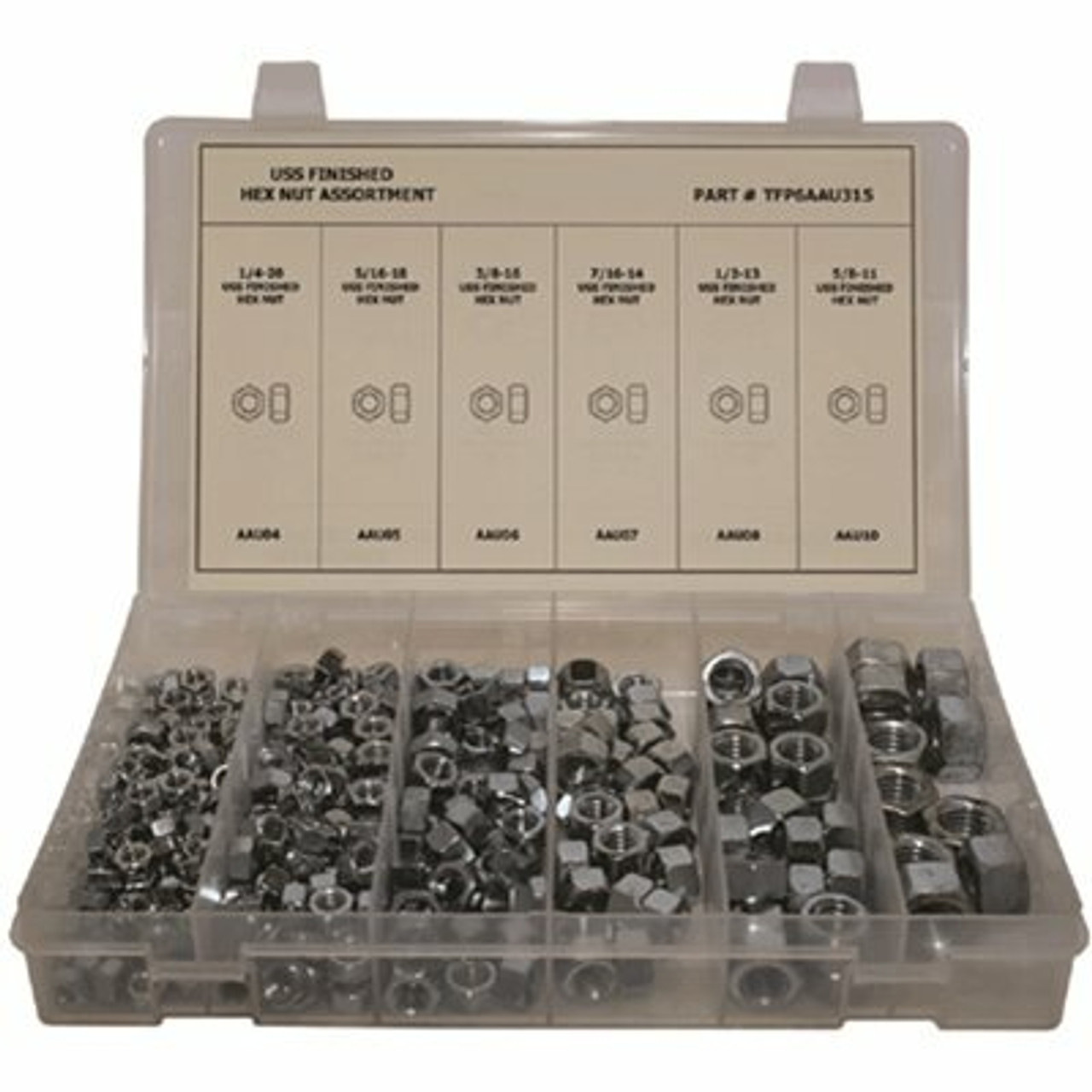 Grade 2 Finished Hex Nut (Coarse Thread) Zinc Plated Assortment (315-Pieces)