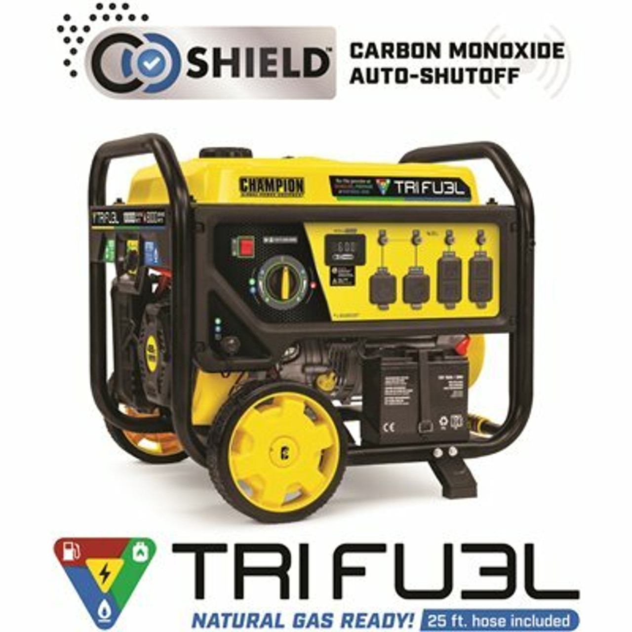 10,000/8,000-Watt Electric Start Gasoline Propane And Natural Gas Tri-Fuel Portable Generator, Co Shield, Ng/Lpg Hoses