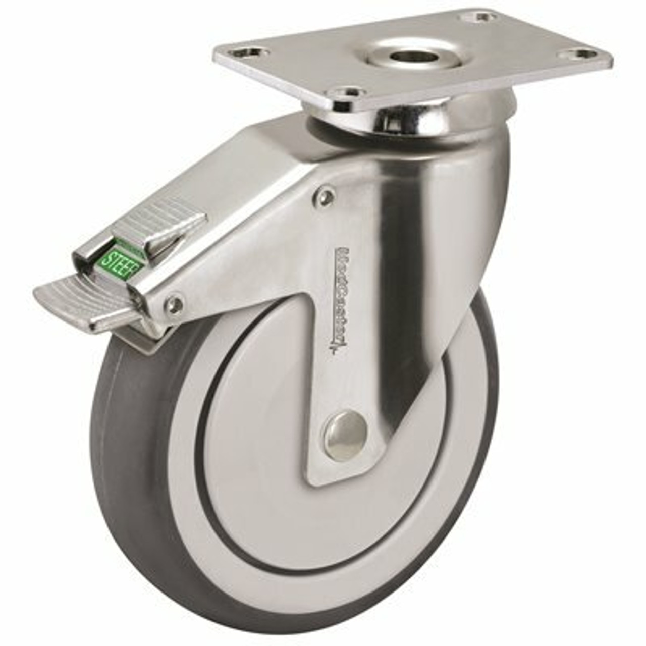 Medcaster Hospital Caster, Chrome, 5 In., Direction Lock, 260 Lbs Capacity