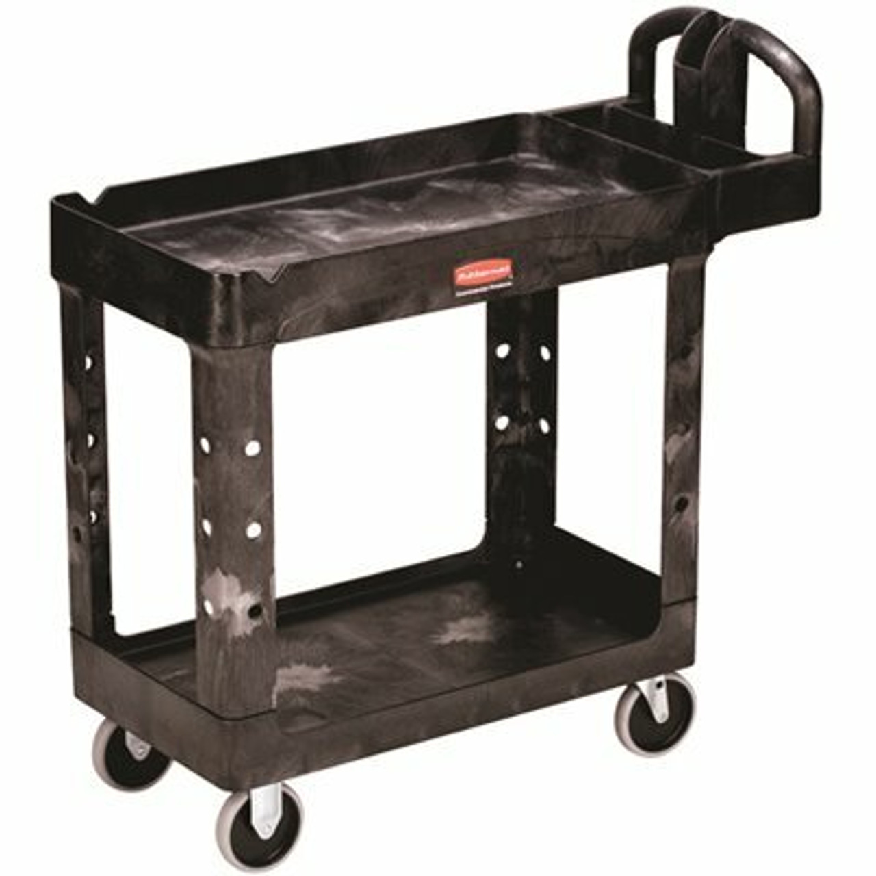 Rubbermaid Commercial Products 17.9 In. W Heavy Duty Black 2-Shelf Utility Cart With Lipped Shelf In Small