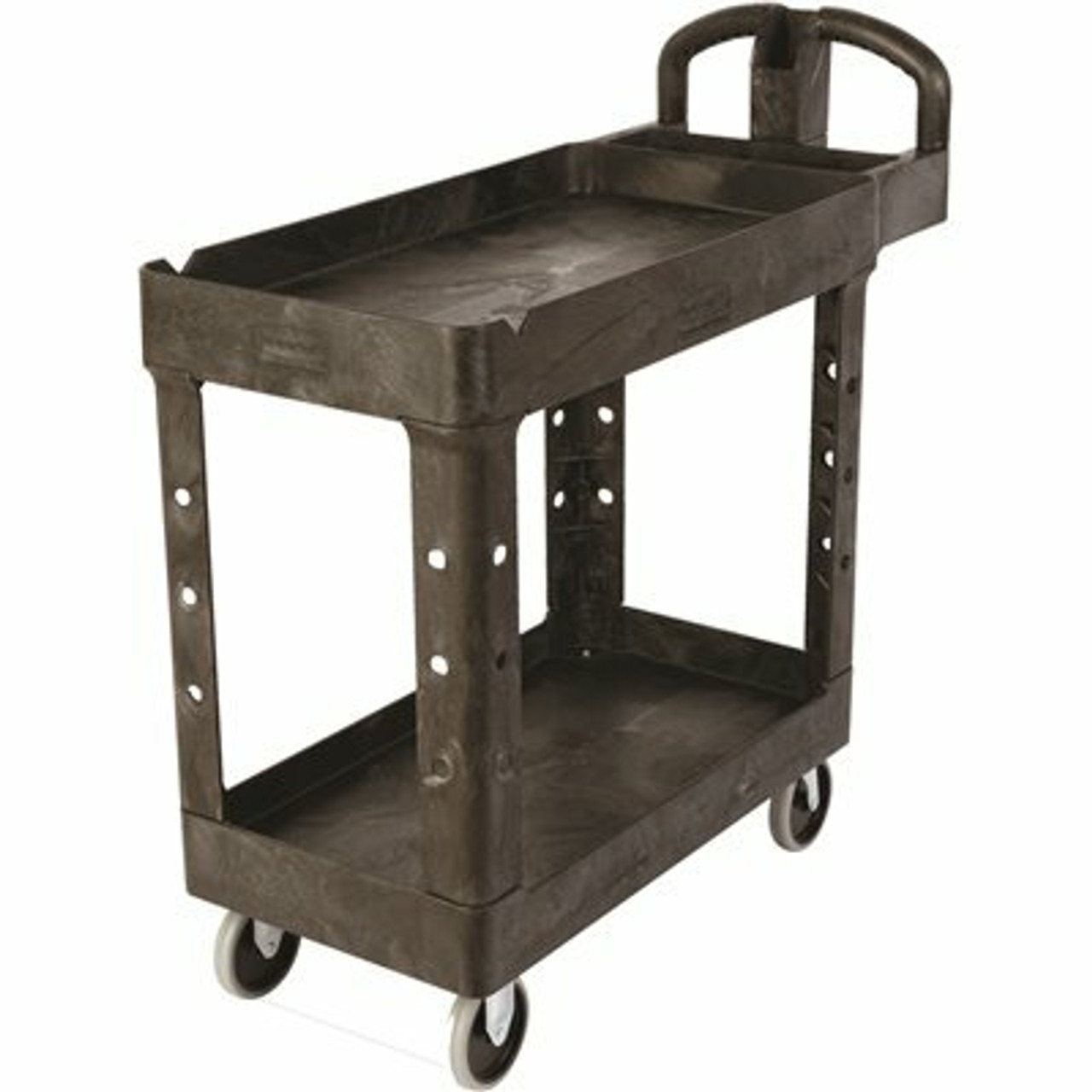 Rubbermaid Commercial Products 25.9 in. W Heavy Duty Black 2-Shelf Utility Cart with Lipped Shelf in Medium