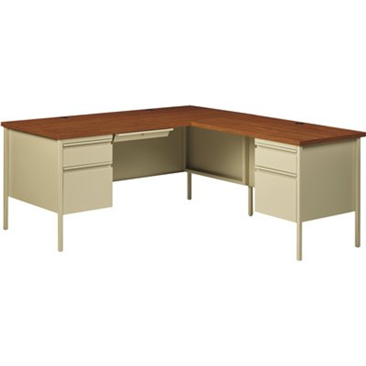 Hirsh 72 In. W X 66 In. D Putty/Oak Corner Desk With Right Hand Return