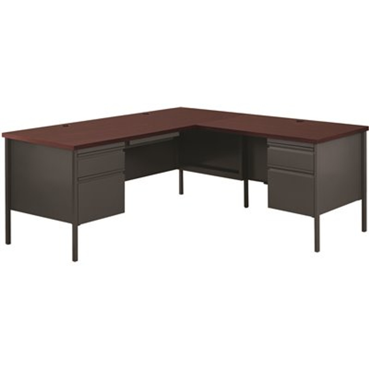 Hirsh Commercial 72 In. W X 66 In. D L Shape Charcoal / Mahogany 4-Drawer Executive Desk With Right Hand Return