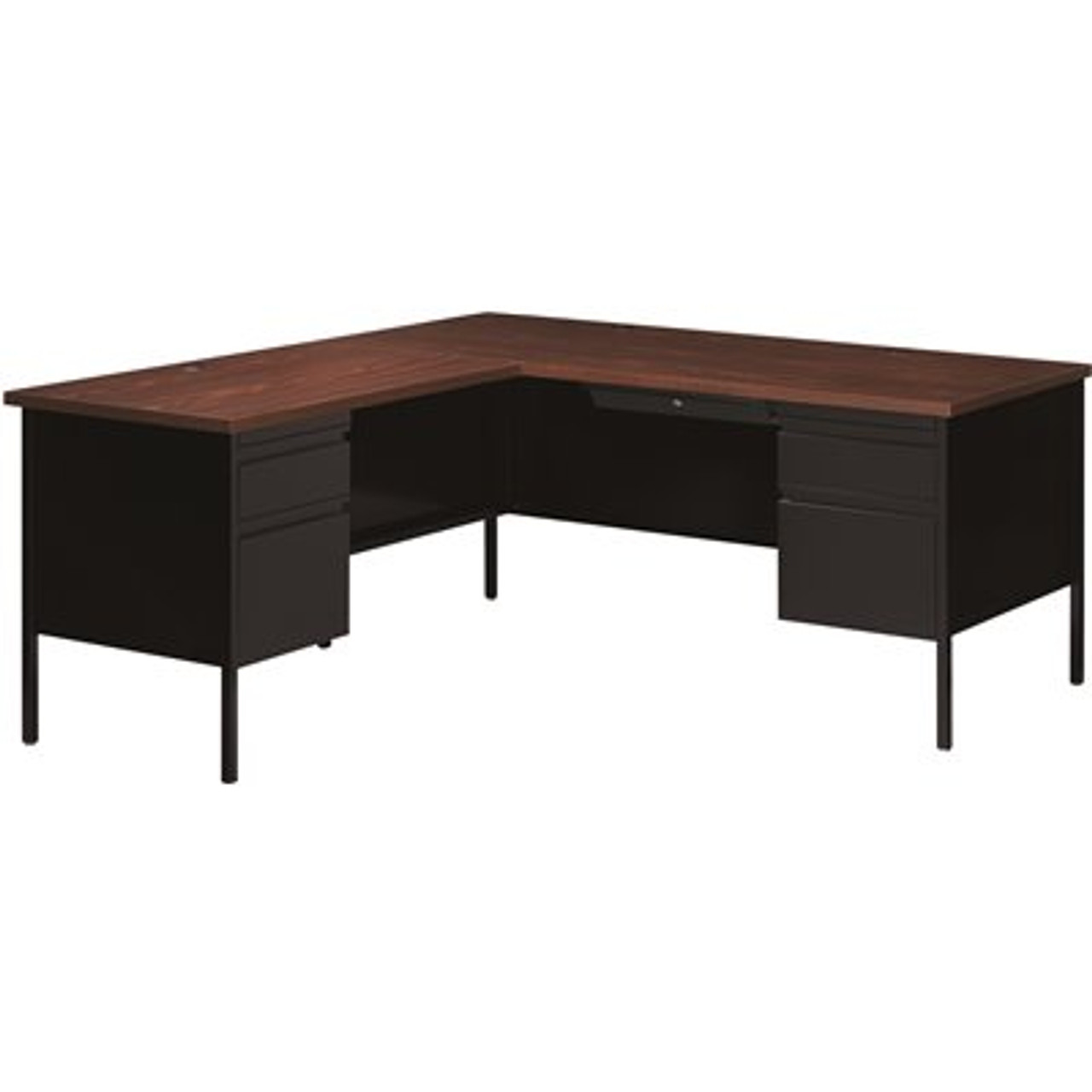 Hirsh Commercial 72 In. W X 66 In. D L Shape Black / Walnut 4-Drawer Executive Desk With Left Hand Return